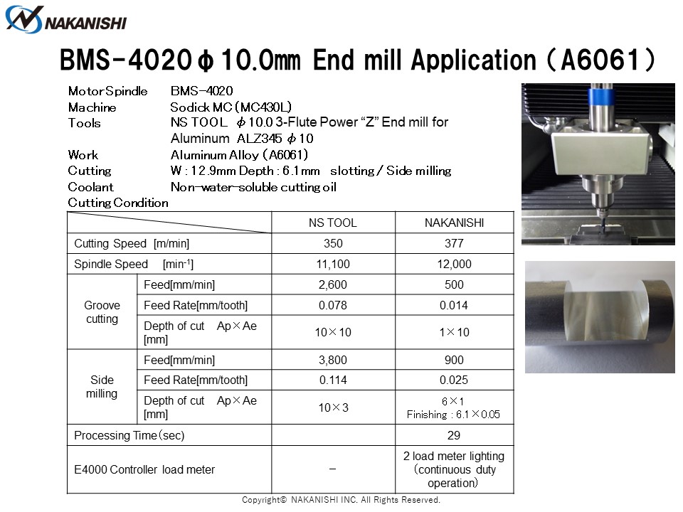 BMS-4020 φ10.0㎜ End mill Application（A6061)