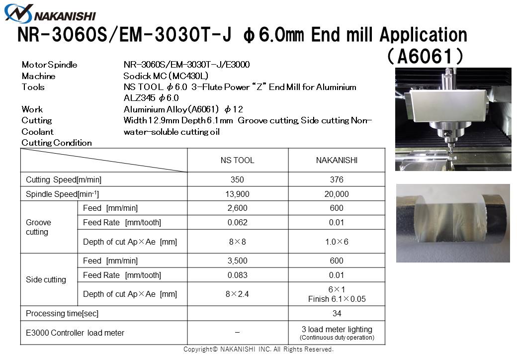 NR-3060S/EM-3030T-J φ6.0㎜ End mill Application（A6061)