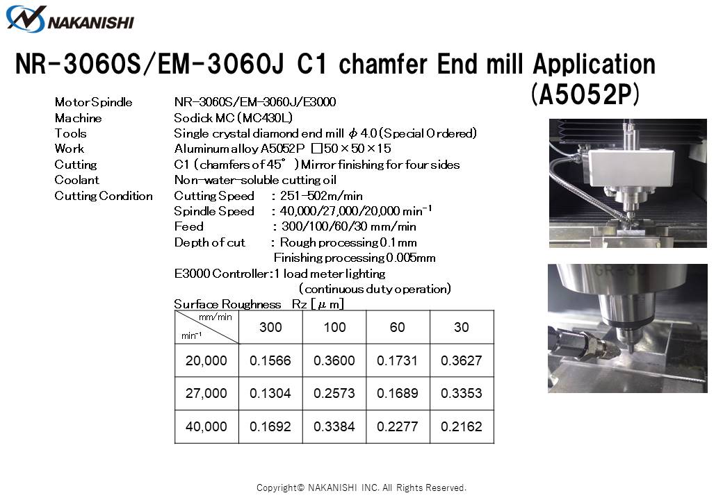 NR-3060S/EM-3060J C1 chamfer End mill Application (A5052P)