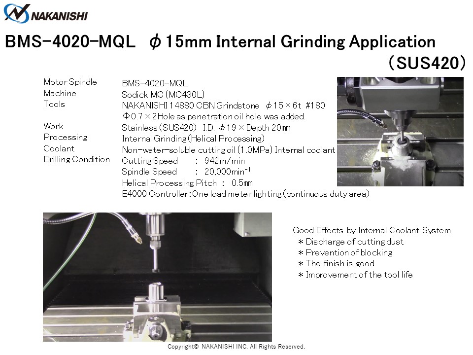 BMS-4020-MQL φ15mm Internal Grinding Application （SUS420)