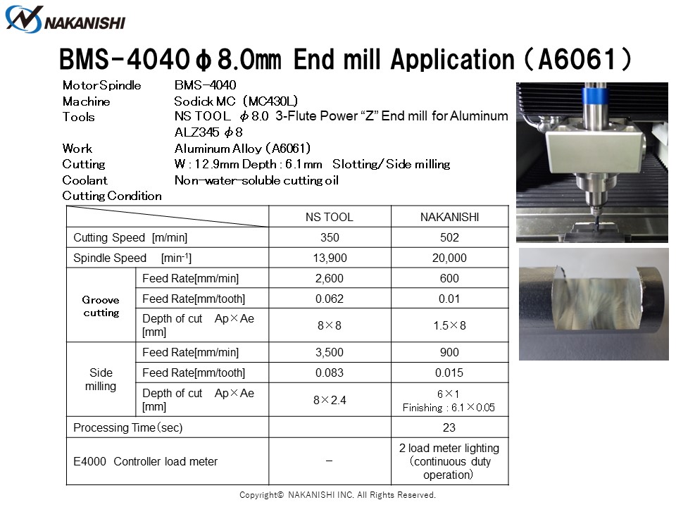 BMS-4040 φ8.0㎜ End mill Application（A6061)