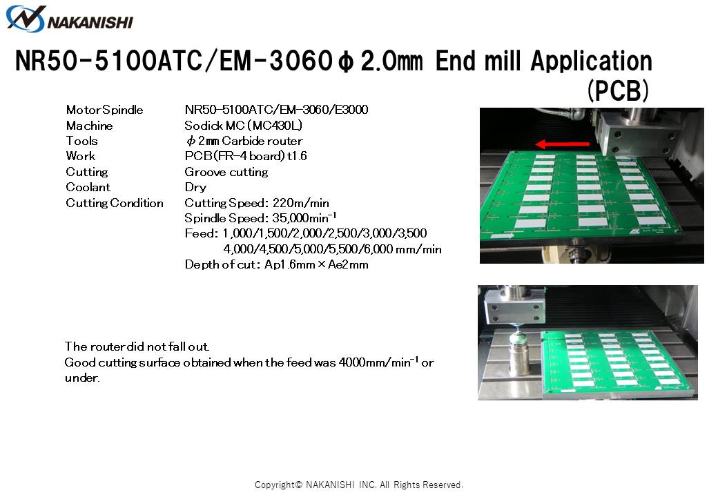 NR50-5100ATC/EM-3060 φ2.0㎜ End mill Application (PCB)